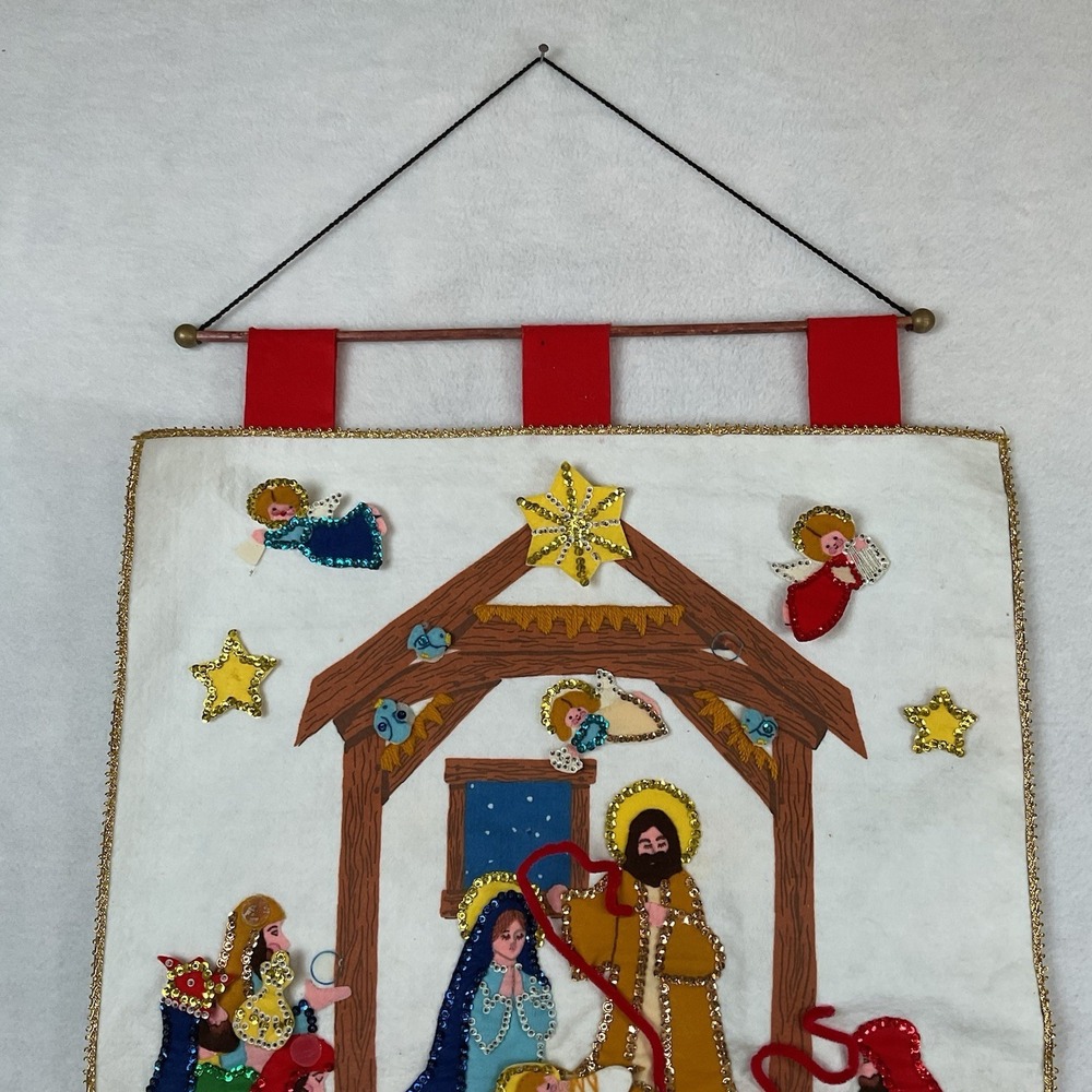 Christmas Advent Calendar Felt Sequins Handmade Wall Hanging Incomplete READ - Picture 2 of 14